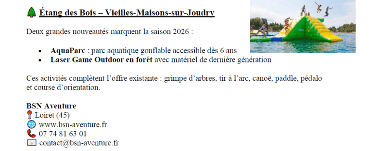 Activités à l&rsquo;Etang des Bois