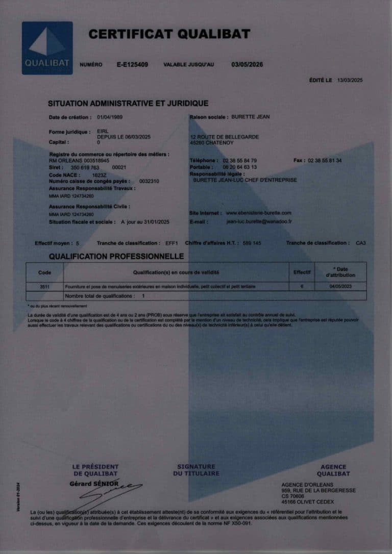 Ebénisterie Menuiserie Burette – Qualibat – RGE